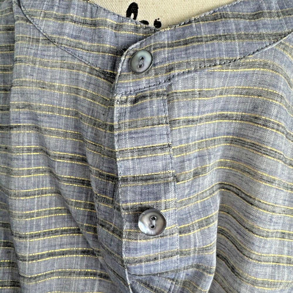 FRNCH Paris Blouse Jada Stripe Ruffled Metallic Medium Cottagecore Peasant Blue - Picture 7 of 15